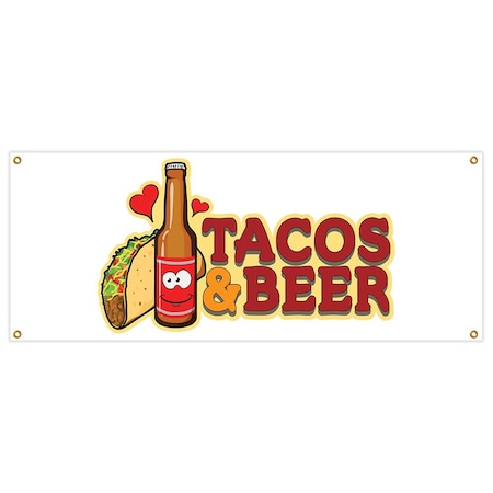 Signmission Tacos & Beer Banner Heavy Duty 13 Oz Vinyl with Grommets Single Sided B-Tacos & Beer